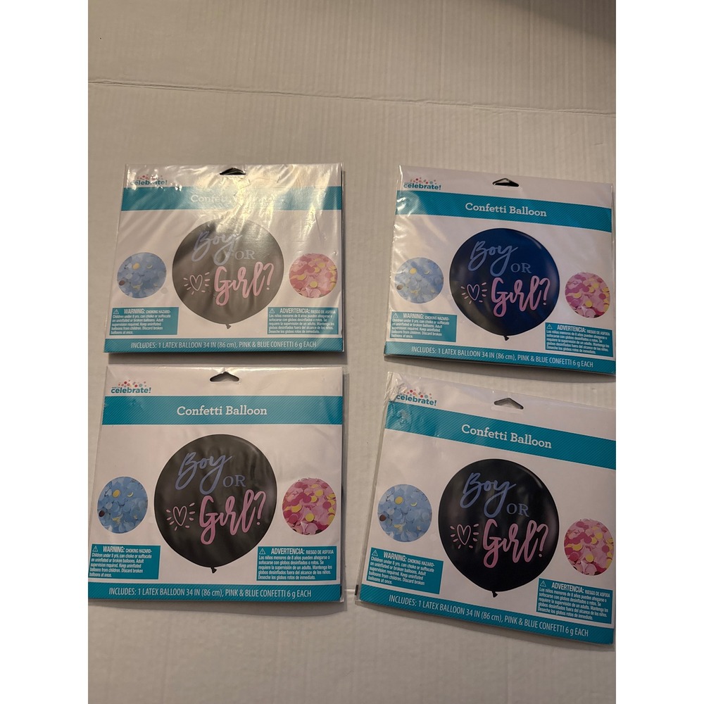 Way to Celebrate 4pk Gender Reveal Confetti Balloons 34in Boy or Girl Black Pink